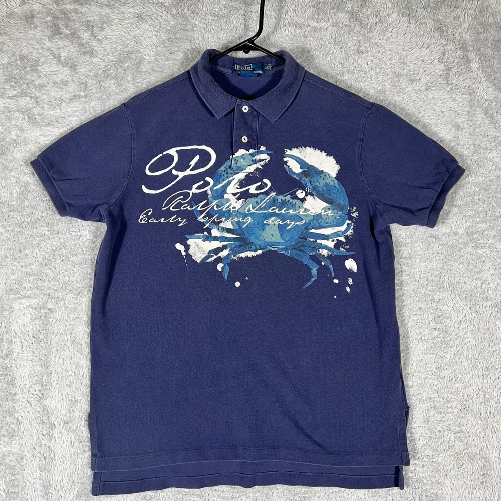 Polo Ralph Lauren Mens Blue Crab Early Spring Days Graphic Polo Shirt Large